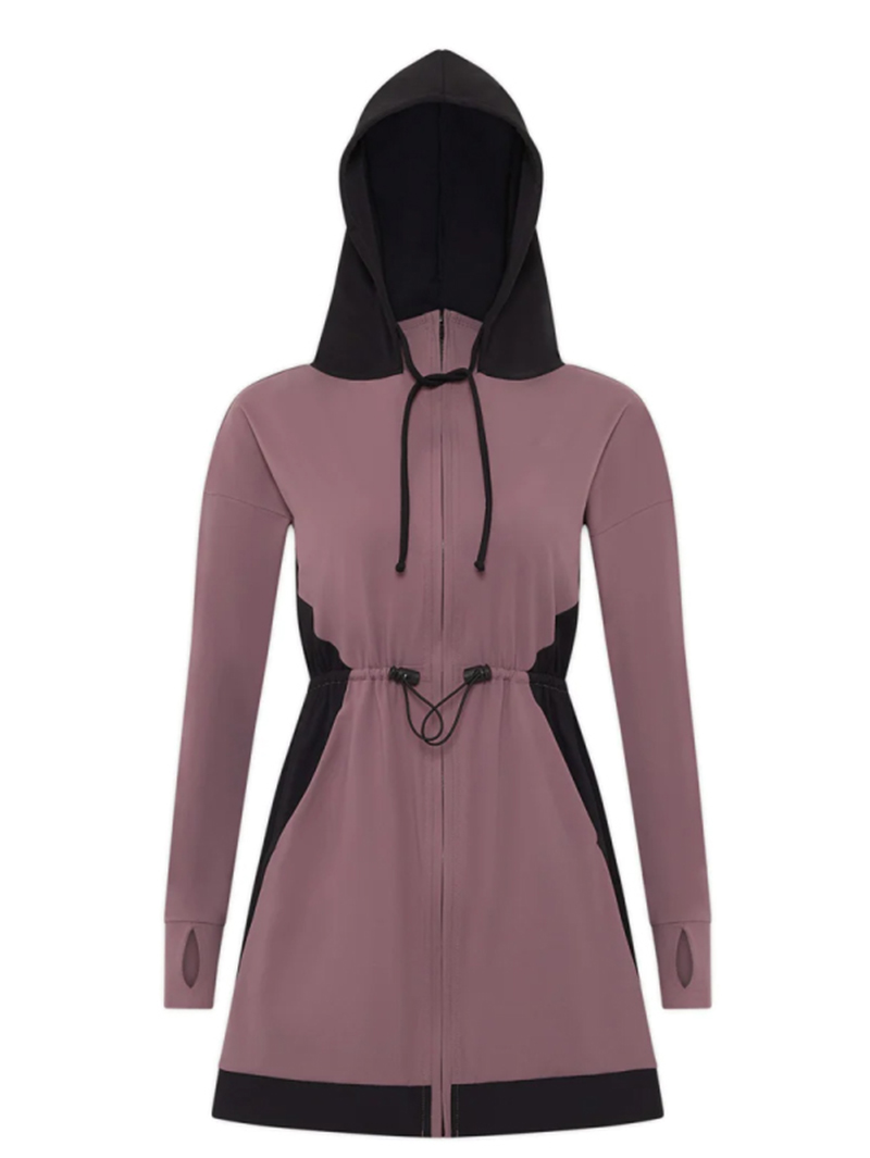 Modesty Long Sleeve Splicing Hit Color Drawstring Waist Jacket Active wear for women