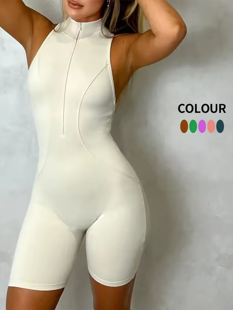 Newest Zip Up Unitard Sleeveless Romper