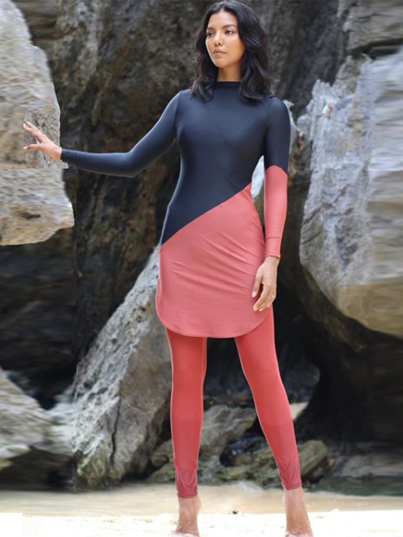 Modesty Long Sleeve Contrast color Active Set for women