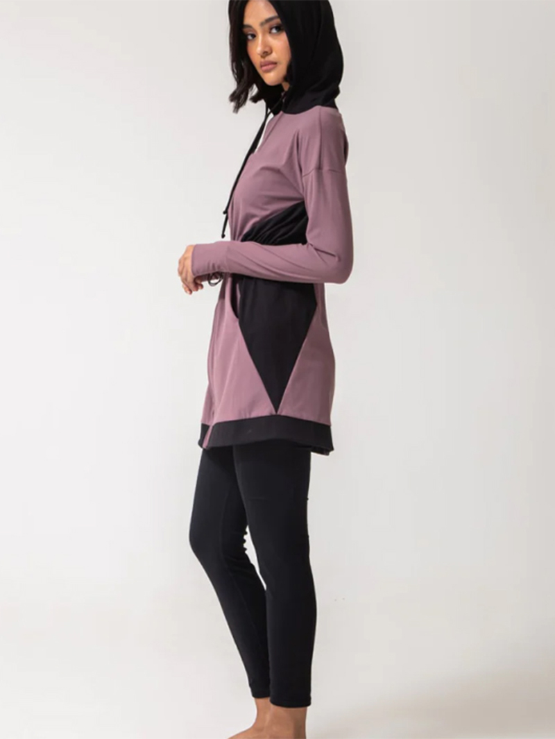 Modesty Long Sleeve Splicing Hit Color Drawstring Waist Jacket Active wear for women (4)iag